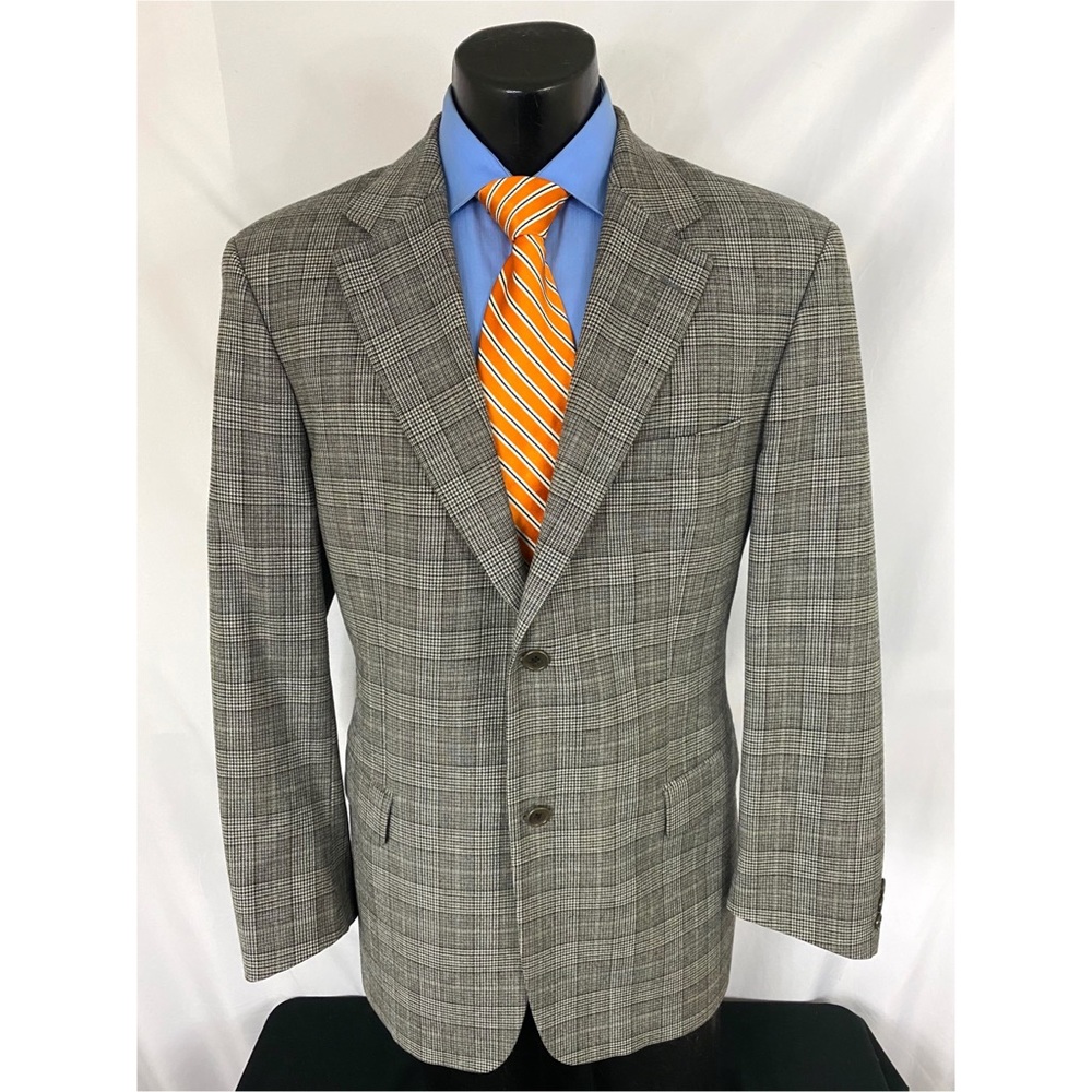 Hugo Boss Tizian Sport Coat Plaid Gray Wool 44L